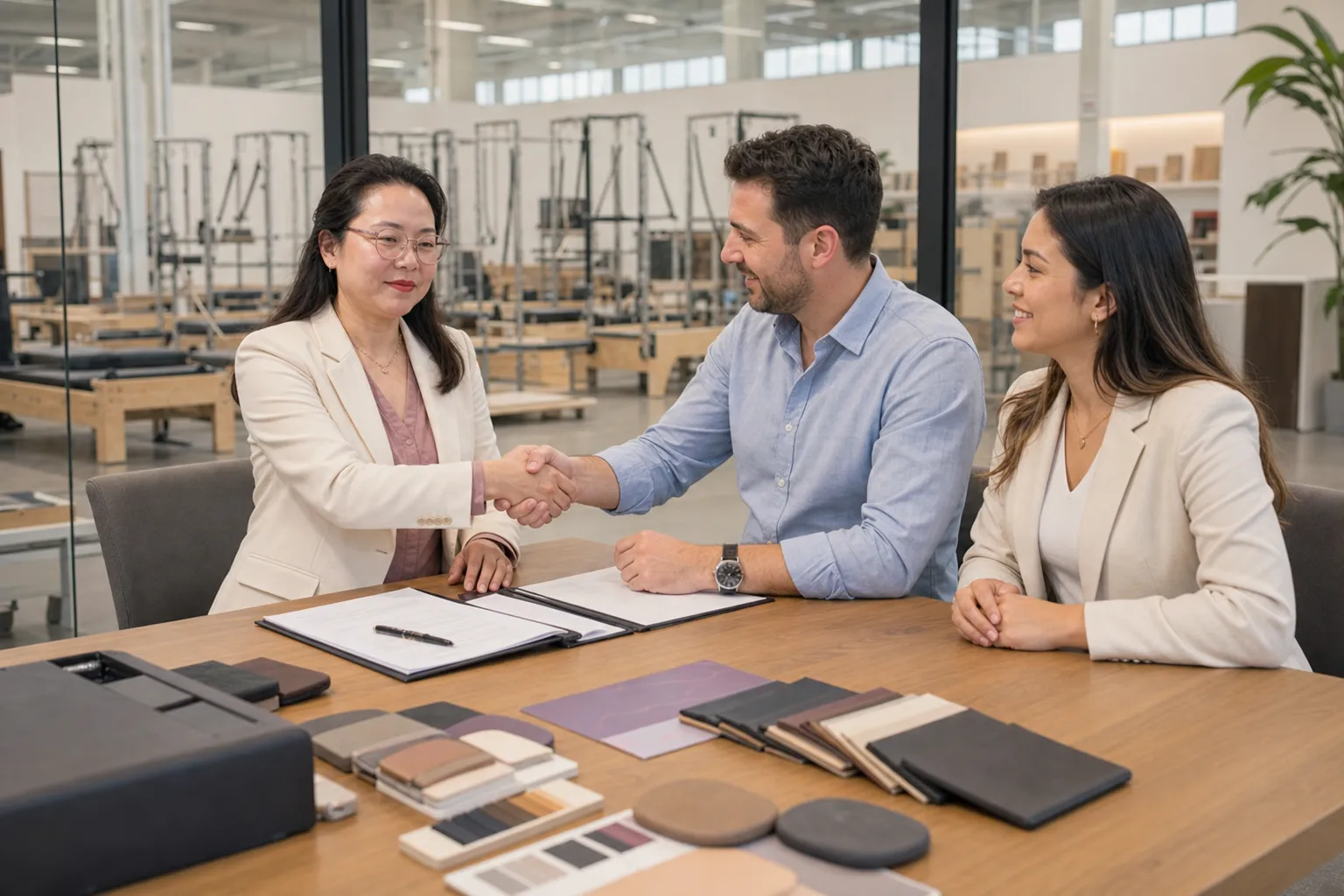 Lumina founder signing cooperation documents with overseas distributor customers